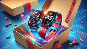 boAt Xtend Smartwatch with Alexa unboxing display featuring two smartwatches in a box.