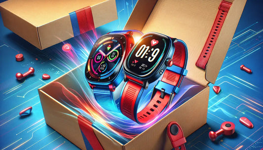 boAt Xtend Smartwatch with Alexa unboxing display featuring two smartwatches in a box.