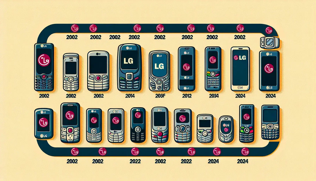 All LG Phones evolution timeline from 2002 to 2024 showcasing various models and designs.