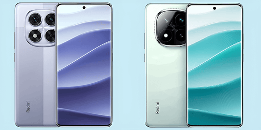 Redmi Note 14 and Note 14 Pro side-by-side showcasing their unique designs and colors.