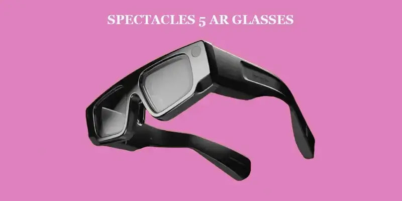 Snap's new Spectacles 5 AR glasses displayed against a pink background, showcasing their sleek design.
