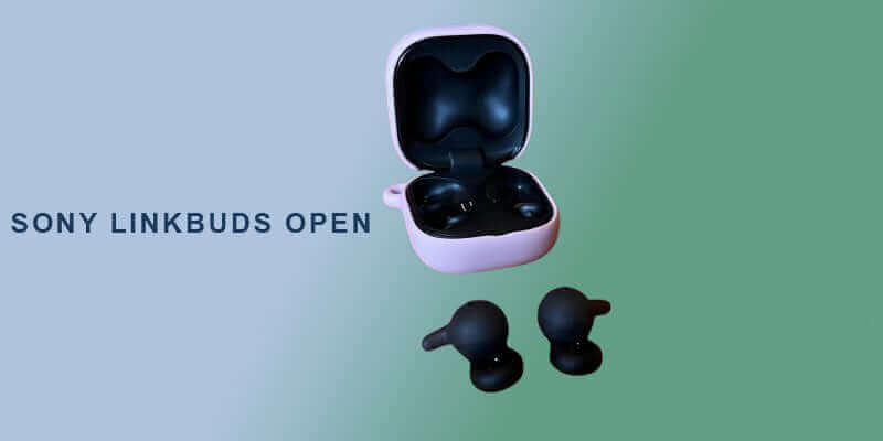 Sony LinkBuds Open wireless earbuds displayed with their charging case.