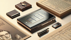 Apple iPhone SE 1st generation surrounded by vintage items on a wooden table.