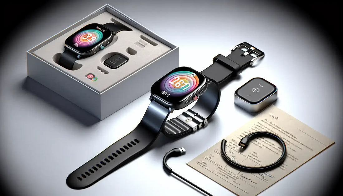 boAt Xtend Talk smartwatch with box and accessories, showcasing Bluetooth calling and Alexa features.