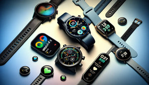 Collection of smartwatches including the Huawei Watch Fit 3 with colorful displays and various straps.