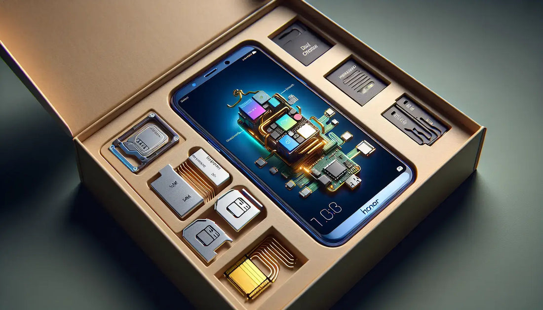 Unboxing the Honor 8 Lite Smartphone with accessories and components organized in its packaging.