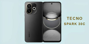 Tecno Spark 30C smartphone showcasing its sleek design and dual camera features.