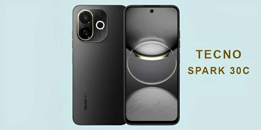 Tecno Spark 30C smartphone showcasing its sleek design and dual camera features.