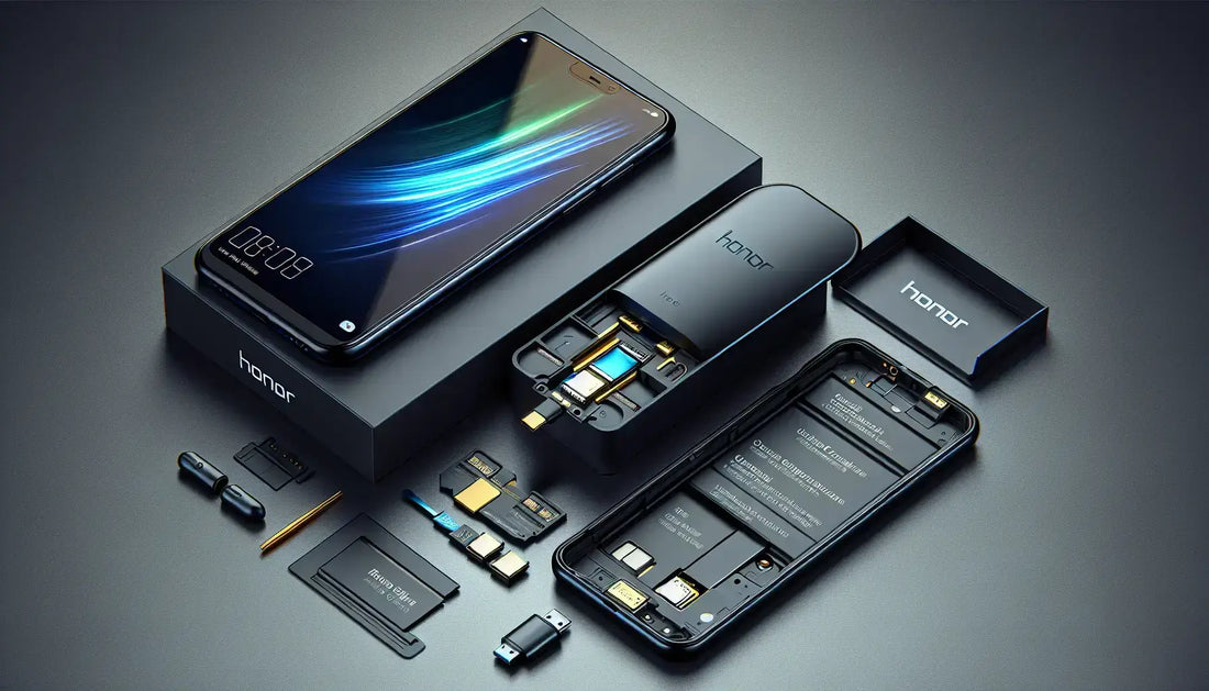 Honor 8 Lite unboxing image showcasing the device and accessories in the box.