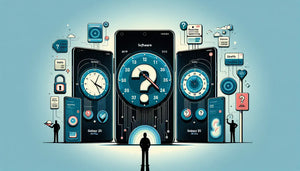 Illustration depicting software features for the Galaxy S20 series with various app icons and clocks.
