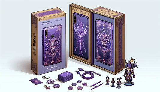 OnePlus 12R Genshin Impact Edition phone and collectibles displayed in unique packaging.