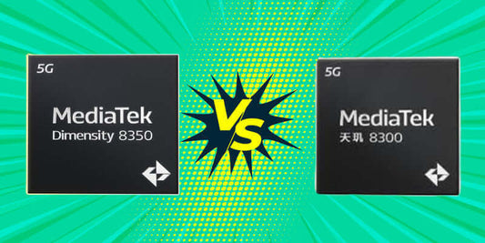 MediaTek Dimensity 8350 and MediaTek 8300 comparison image with 5G graphics.