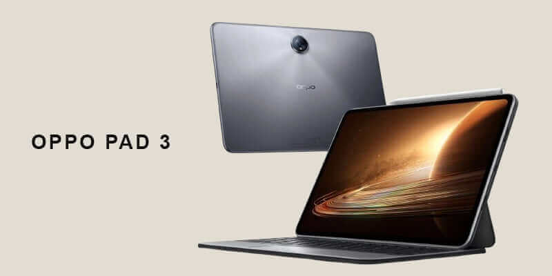 Oppo Pad 3 showcased with a sleek design, highlighting its lightweight and upgraded features.