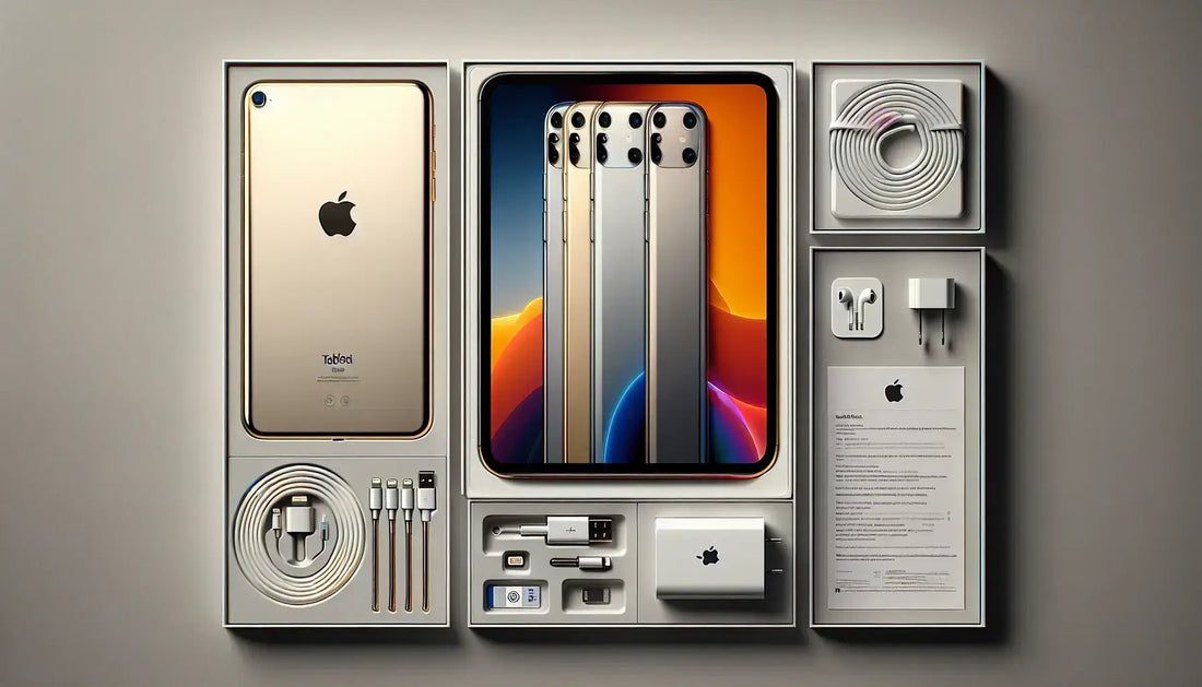 Apple iPad mini 4 unboxing with accessories and packaging, showcasing its compact and lightweight design.