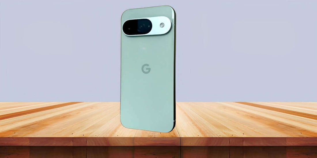Google Pixel 9a showcased on a wooden surface, highlighting its sleek design and distinctive camera features.