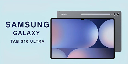 Galaxy Tab S10 Ultra 256GB Silver showcased against a light blue background, highlighting its design and features.