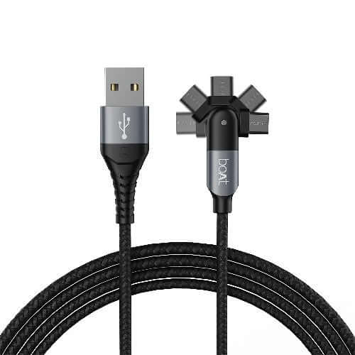 boAt Micro -Axis USB Cable with 180 Rotating Connector, 3A Fast Carging, 10000+ Bends Lifespan & Extended 1.5m Length,Black Grey Brand New