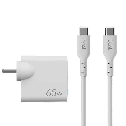 boAt 65 W Dual Port GaN Fast All in 1 Charger, Auto Detectionwith Free Type C 100W Cable for iPhone & Andrioid Phones, White Brand New