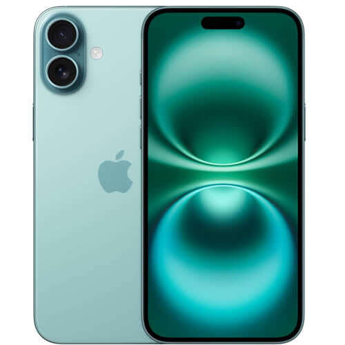 Apple iPhone 16 Plus in a mint green color, showcasing its sleek design and advanced display features.
