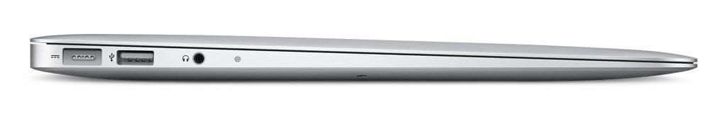Side view of Apple MacBook Air 2014 showcasing sleek design with ports and slim profile.