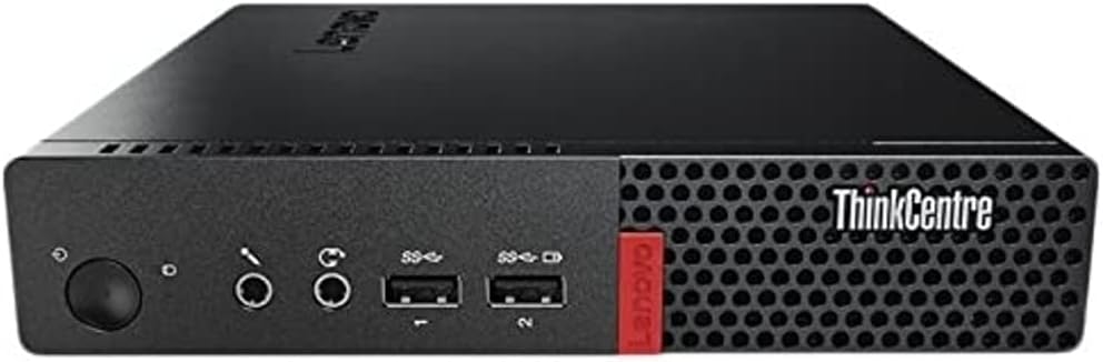 Lenovo ThinkCenter M910Q Renewed Business Tiny PC front view with USB ports and audio jacks.