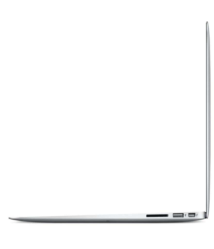 Apple MacBook Air 2014 sleek profile showcasing its ports and thin design.