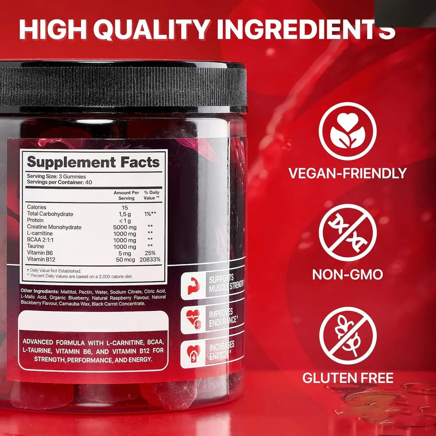 Fitness enthusiast holding Muscle Boost Gummies