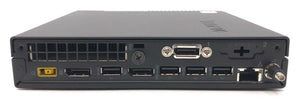 Back view of Lenovo ThinkCenter M910Q showing ports and connections for a compact business desktop PC.