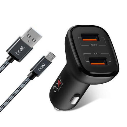 boAt Dual Port C Rapid 18 W Car Charger withDual Port,Output Compatible with All Smartphones & Tablets (Free Micro USB Cable)Black Brand New