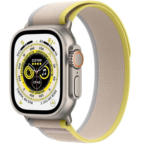 Apple Watch Ultra (GPS +Cellular, 49mm) Smart watch - Titanium Case with Yellow/Beige Trail Loop - M/L. Fitness Tracker, Precision GPS