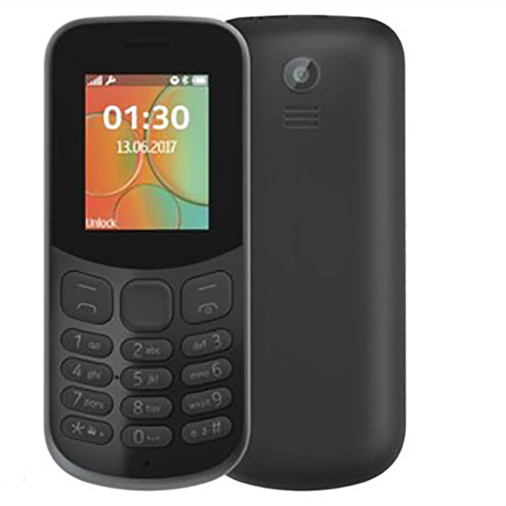 NOKIA 130 Dual-SIM 2017 version unlocked button mobile phone front and back view
