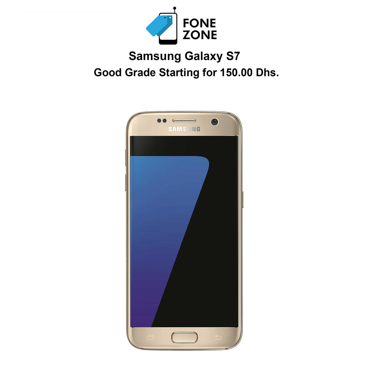 Samsung Galaxy S7 smartphone in gold color with touchscreen display.