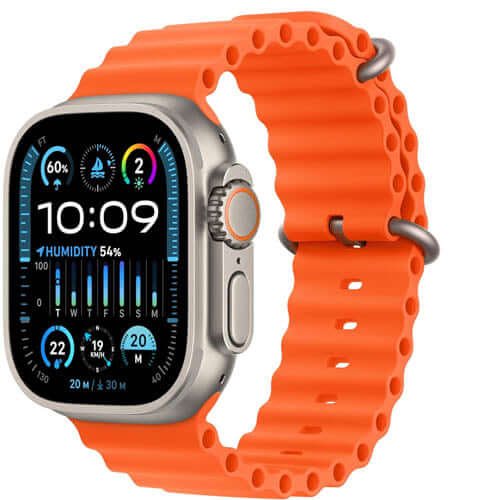 Apple Watch Ultra 2 [GPS + Cellular 49mm] Smartwatch with Rugged Titanium Case & Orange Ocean Band One Size. Fitness Tracker, Precision GPS