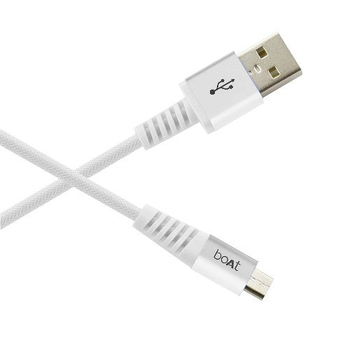 boAt Rugged V3 Braided Micro USB Cable (Pearl White) Brand New