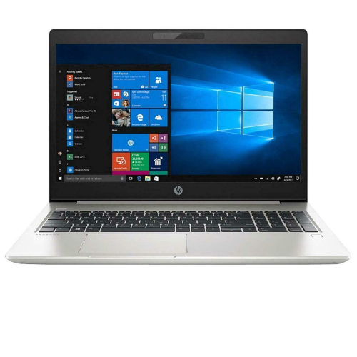 HP ProBook 450 G6 laptop showing Windows 10 interface and sleek design, featuring Intel Core i5 and 8GB RAM.