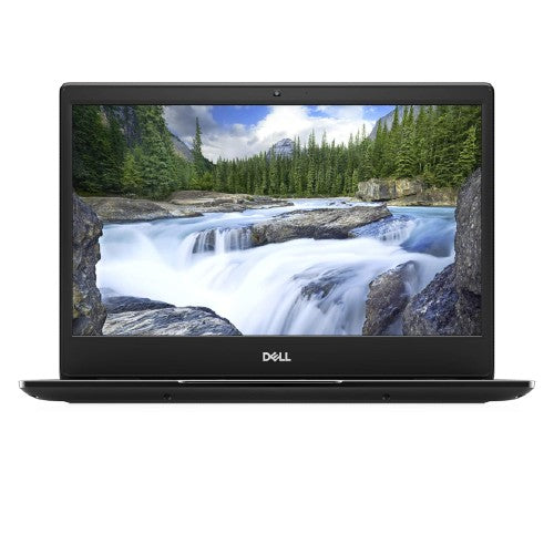 Dell Latitude 3400 laptop with a scenic nature wallpaper, showcasing a waterfall and forest background.