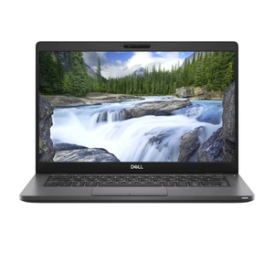 Dell Latitude 5300 laptop showcasing vibrant scenery on the screen with a river and forest backdrop.