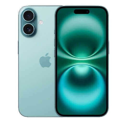 Apple iPhone 16 Plus in mint color showcasing front and back design with dual cameras.
