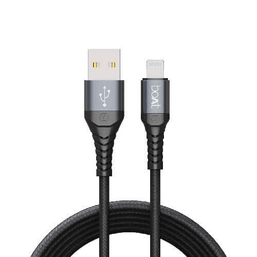  boAt LTG 550v3 Lightning Apple MFi Certified Cable , 1m Length & 10000+ Bends Lifespan(Mercurial Black) Brand New