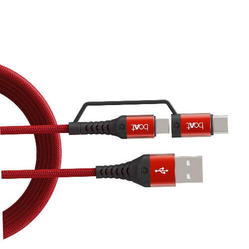 boAt Deuce USB 300 2 in 1 Type-C & Micro USB Stress Resistant, Sturdy Cable with 3A Fast Charging,Mercurial Red Brand New