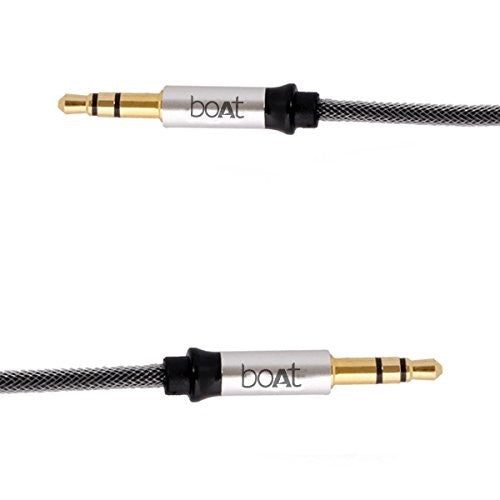 boAt AUX 500 3.5mm Male to Male Gold Plated Connectors,Audio Cable for Smartphone,1.5 Meter(Silver Metallic) Brand New