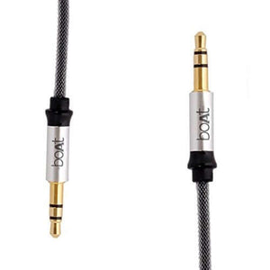 boAt AUX 500 3.5mm Male to Male Gold Plated Connectors,Audio Cable for Smartphone,1.5 Meter(Silver Metallic) Brand New