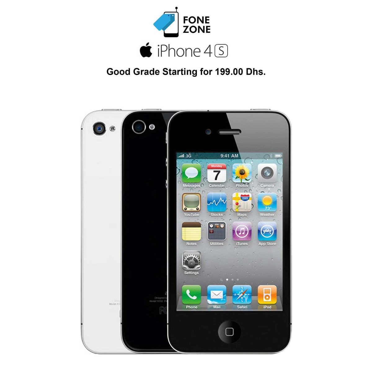 Apple iPhone 4s 64GB - Good condition smartphone with white and black colors, featuring touchscreen display and apps.