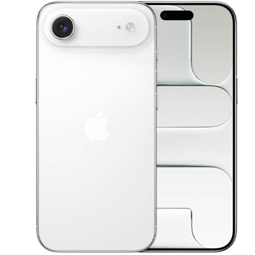 Apple iPhone Air in white, showcasing the front and back design with sleek edges and dual cameras.