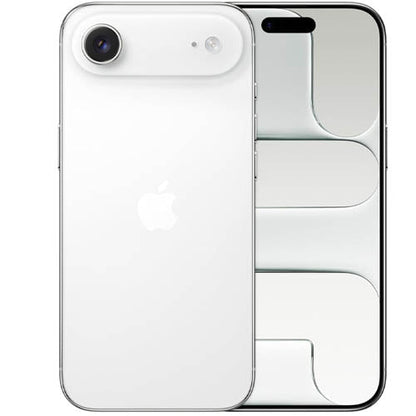 Apple iPhone Air in white, showcasing the front and back design with sleek edges and dual cameras.