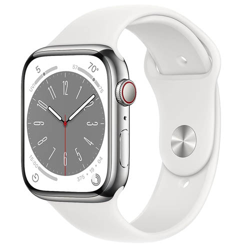 Apple Watch Series 8 (GPS + Cellular 45mm) Smart watch - Silver Stainless Steel Case with White Sport Band