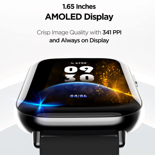 boAt Matrix Smart Watch with 1.65” AMOLED Display, Always On Mode, Slim Premium Design, Heart Rate & SpO2 Monitoring, Health Ecosystem & Multiple Sports Modes, 3ATM & 7 Days Battery Life(Pitch Black) Brand New